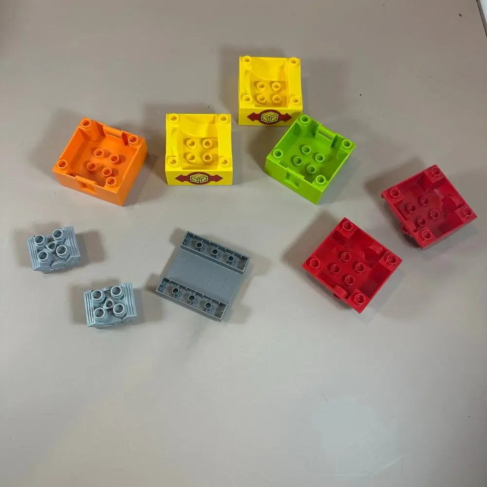 Lot of 9 Lego Duplo Pieces Crates Bins Truckbed Train Cab Containers Boxes Farm
